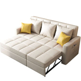 Beige linen convertible sleeper sofa chair bed measuring 70.8 inches, perfect for small spaces